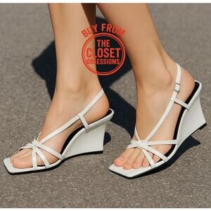 ZARA White Strappy Patent Wedge Heels NWT | Square Toe Sandals
